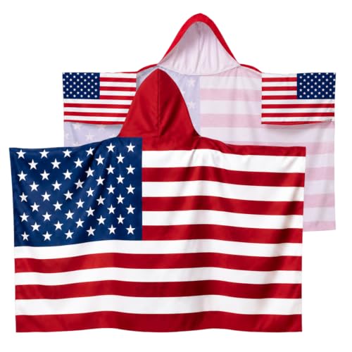 American Flag Hooded Cape Wearable Beach Towel Patriotic Cover Up for Outdoor Events - Variation A