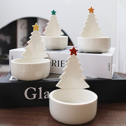 Christmas Tree Candle Holder Ceramic Holiday Decor with Tealight