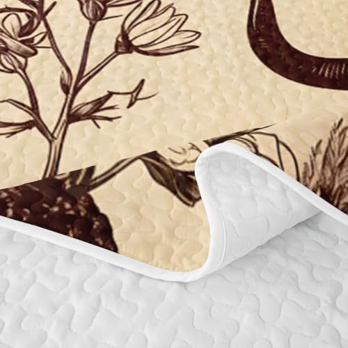 Feelyou King Size Quilt Set with Cactus & Cow Skull Pattern, Sepia Butter Cream