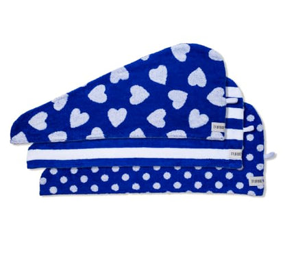 Dazzling Blue Cotton Hair Towel Wrap - Fast-Drying Hair Turban for All Hair Types