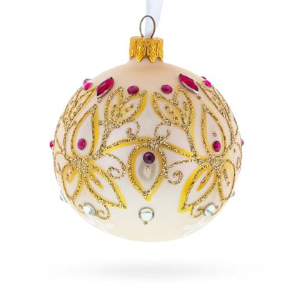 Gilded Golden Leaves Glass Christmas Ornament 3.25 Inches - Hand-Painted Holiday Decor