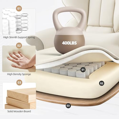 Executive Heated Massage Office Chair with Footrest - Beige