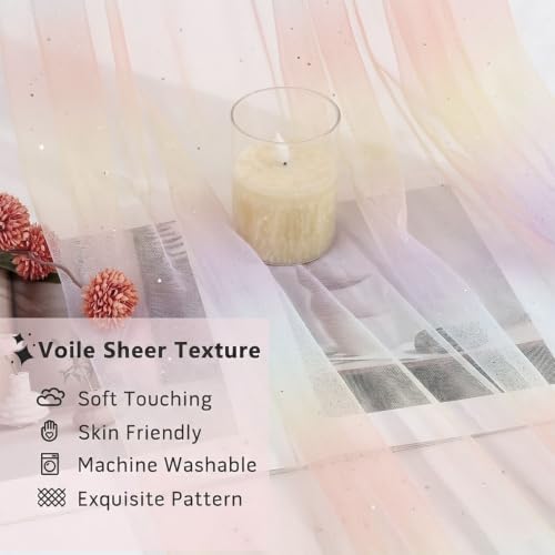 Pastel Rainbow Sheer Canopy Bed Curtains for Girls Twin & House Bed - Glitter Variation