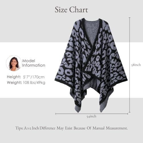 WDCOZY Wearable Blanket Poncho - Warm Soft Adults Cape Black Leopard