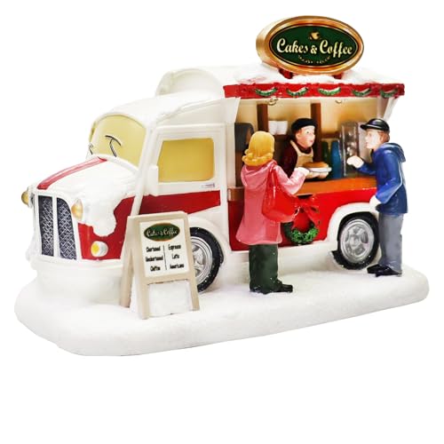 Christmas Village Lighted Food Truck Decor - Hand-Painted Holiday Tabletop Scene with LED Lights - MOMENTS IN TIME