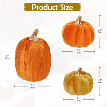 Artificial Mini Velvet Pumpkins Fall Decor - Orange Series Set of 3