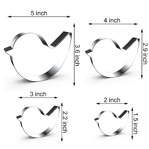 Bird Cookie Cutter Set - 4 Food-Grade Stainless Steel Bird Shaped Cutters