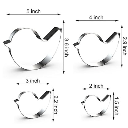 Bird Cookie Cutter Set - 4 Food-Grade Stainless Steel Bird Shaped Cutters