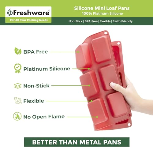 Freshware Silicone Mini Loaf Pan - [2PK] 12 Cavity Mini Bread Pan Brownie Pan, Nonstick Silicone Molds for Brownie, Cornbread, Cheesecake or Cupcake