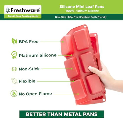 Freshware Silicone Mini Loaf Pan - [2PK] 12 Cavity Mini Bread Pan Brownie Pan, Nonstick Silicone Molds for Brownie, Cornbread, Cheesecake or Cupcake