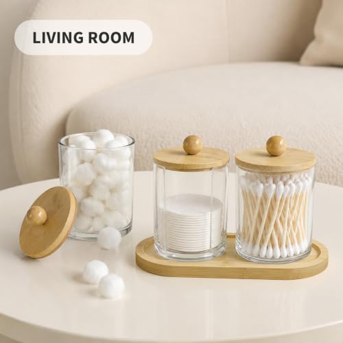 Bamboo Bathroom Organizer Set with Dispensers and Jars - Vanity Countertop Storage