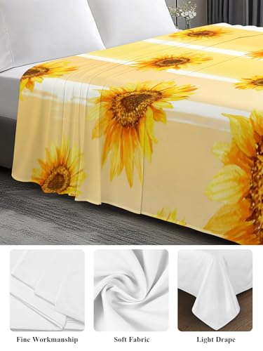 Summer Sunflower Yellow Stripe Flat Sheet Twin XL Microfiber Bedding - Breathable & Soft