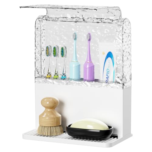 PARKMANI White Toothbrush Holder with Cover and Drainage for Bathroom