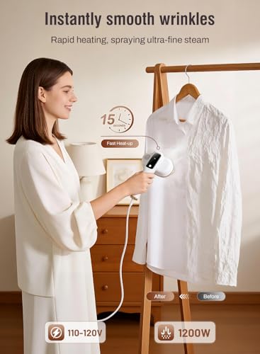 Light White 2026 Travel 2-in-1 Garment Steamer & Iron, 1200W, LED Display