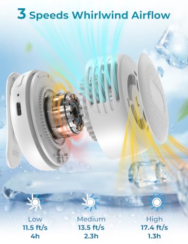 White Mini Clip-On Portable Fan - Wearable Bladeless Personal Cooler