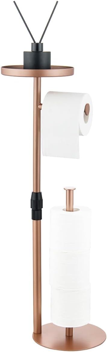 Regine Switzerland Toilet Paper Holder Stand - Adjustable Height, Stores 4 Rolls & Top Shelf, Bright Red Copper