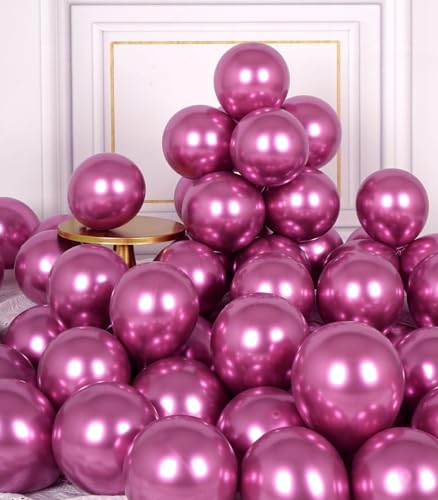AULE 50Pcs Metallic Hot Pink 5-Inch Latex Balloons - Party Decorations