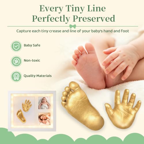 Baby Hand and Foot Casting Kit with Lighted Shadow Box Frame - Keepsake Gift