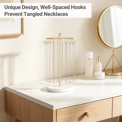 Rotating Jewelry Display Stand with 22 Hooks - Metal Necklace Holder Organizer