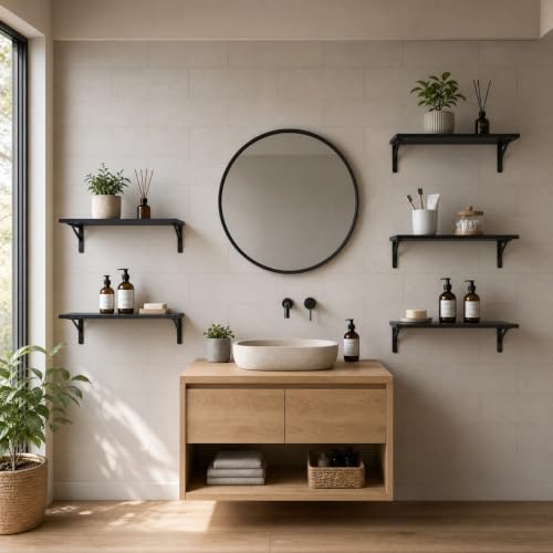 Floating Wall Shelves Set of 5 Black Rustic Wooden Storage Shelves