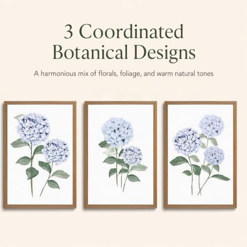 Framed Blue Hydrangea Wall Art Set - Botanical Floral Canvas Decor