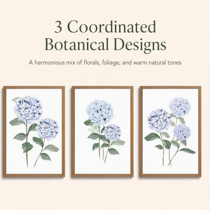 Framed Blue Hydrangea Wall Art Set - Botanical Floral Canvas Decor