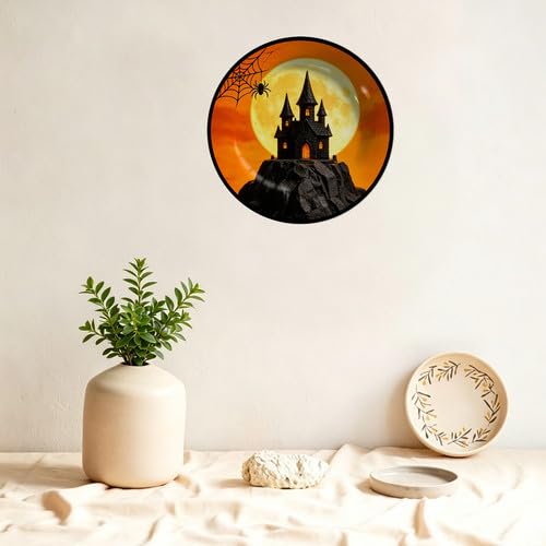 Halloween Moon Haunted Castle Melamine Decorative Plate W5 10.6x10.6inch