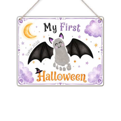 My First Halloween Bat Footprint Sign Baby Keepsake - Toddler Handprint Decor