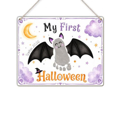 My First Halloween Bat Footprint Sign Baby Keepsake - Toddler Handprint Decor