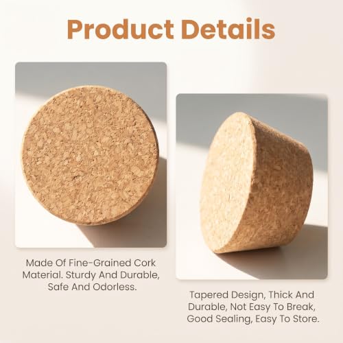 Large Cork Stoppers Set - Wooden Bottle Seals for Wine, Oil, Vinegar