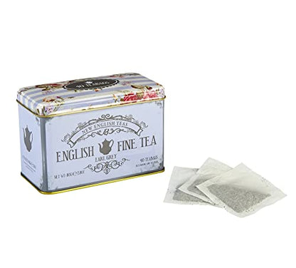 New English Teas Vintage Floral Tea Tin with 40 Earl Grey Teabags with Bergamot Flavouring