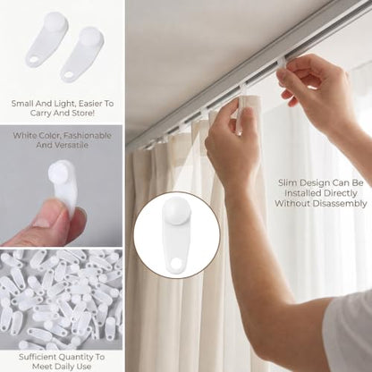 100 Pcs Plastic Curtain Gliders for Track White Curtain Rail Hooks
