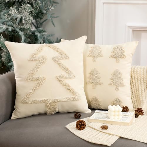 Christmas Pillow Covers 18x18 Set of 2 Beveeer Boho Tree Design