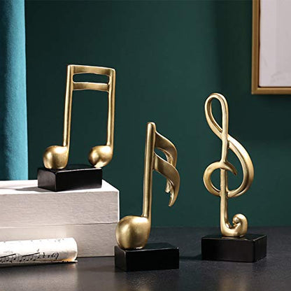 Set of 3 Music Note Resin Decor Statues - Modern Gold Home & Office Ornaments