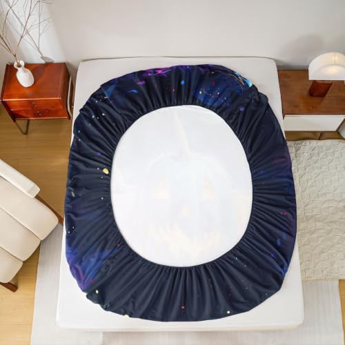 Neon Glow Pumpkin Bed Sheets Set King Size Kids Boys Girls - Blue Orange Black Variation