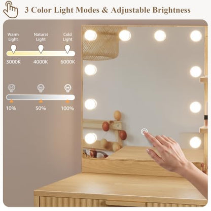 Makeup Vanity Desk with Lights and Stool – 24 inch, 2 Outlets, 2 USB, 10 Bulbs