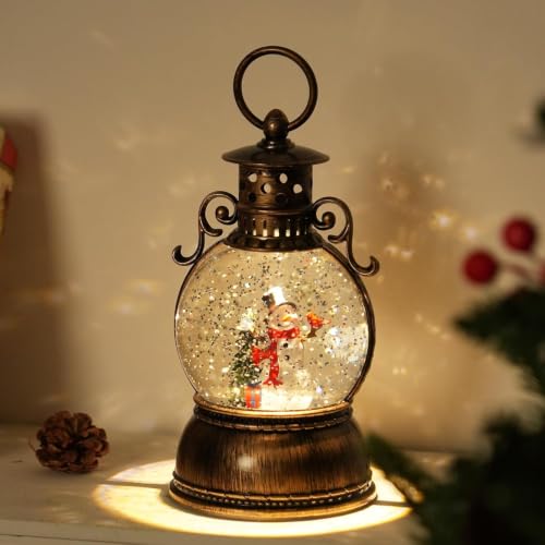 Christmas Snow Globe Lantern with Music & Timer - Dark Bronze