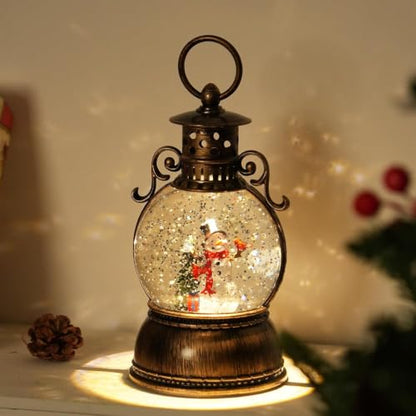 Christmas Snow Globe Lantern with Music & Timer - Dark Bronze