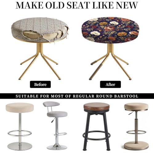 Flower Cluster Pattern Stool Cover Set - Elastic Round Seat Slipcovers for 13.8-15.7 Inch Chairs