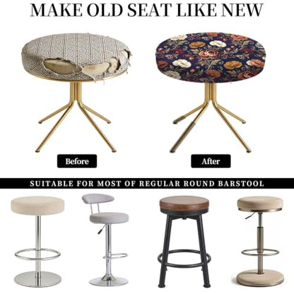 Flower Cluster Pattern Stool Cover Set - Elastic Round Seat Slipcovers for 13.8-15.7 Inch Chairs