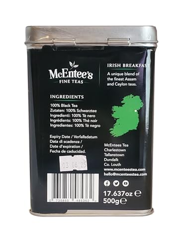 McEntee's Irish Breakfast Tea - 500g Tin - Expertly Blended in Ireland. A Premium Blend of Ceylon and Assam tea's Delivering That Taste of Home.