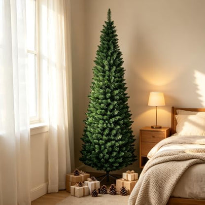 7FT Slim Pencil Artificial Christmas Tree - Unlit, PVC, Metal Stand