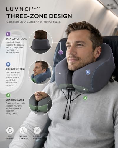Gray 360° Travel Neck Pillow with Chin Support and Carrying Case