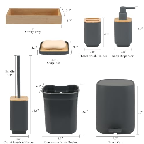 Matte Gray Bathroom Accessories Set - 6 Pieces with Trash Can, Soap Dispenser & More - Variation of Gray3 / 6PC Bath Set