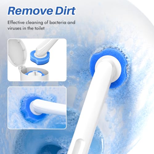 Disposable Toilet Brush Set with 30 Refills, Extended Handle & Holder