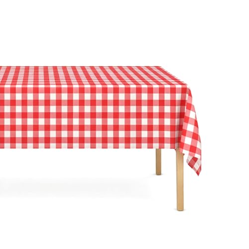 Disposable Red and White Checkered Tablecloth 54 x 108 Inches - 3 Pack