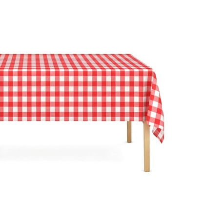 Disposable Red and White Checkered Tablecloth 54 x 108 Inches - 3 Pack
