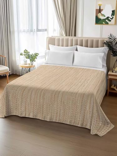 Twin Flat Sheet Beige Linen Weave Microfiber Bedding - Soft Breathable Top Sheet