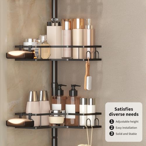 Adjustable Corner Shower Caddy Tension Pole, 4-Tier Bathroom Organizer