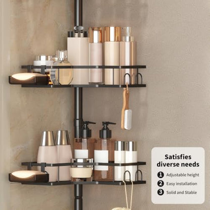 Adjustable Corner Shower Caddy Tension Pole, 4-Tier Bathroom Organizer